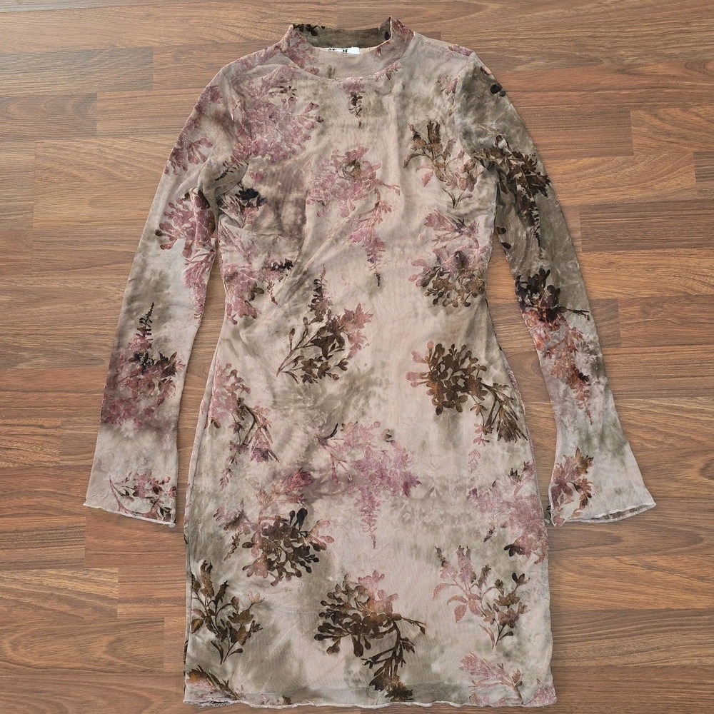 Sheer Floral Velvet Burnout Dress Lettuce‎ Hem Knee Length L Steve Madden Stevie